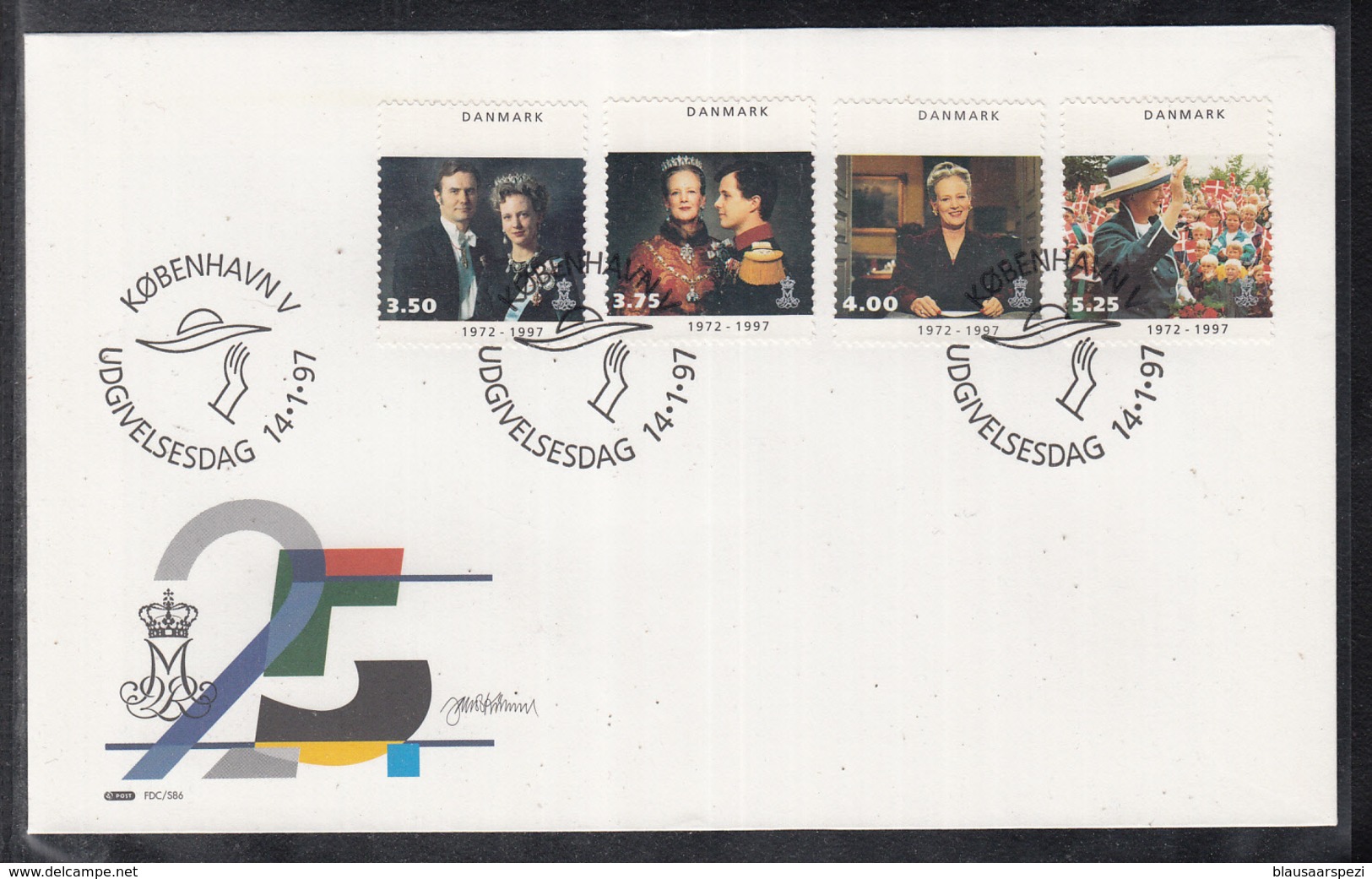 ES 99 ) Free Shipping To // Dänemark Denmark 1997 FDC  -  25 Jahre Queen Margarethe II. - FDC