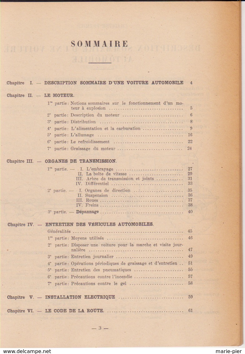 Fiches 'd'instruction Automobile 1952 - Machines