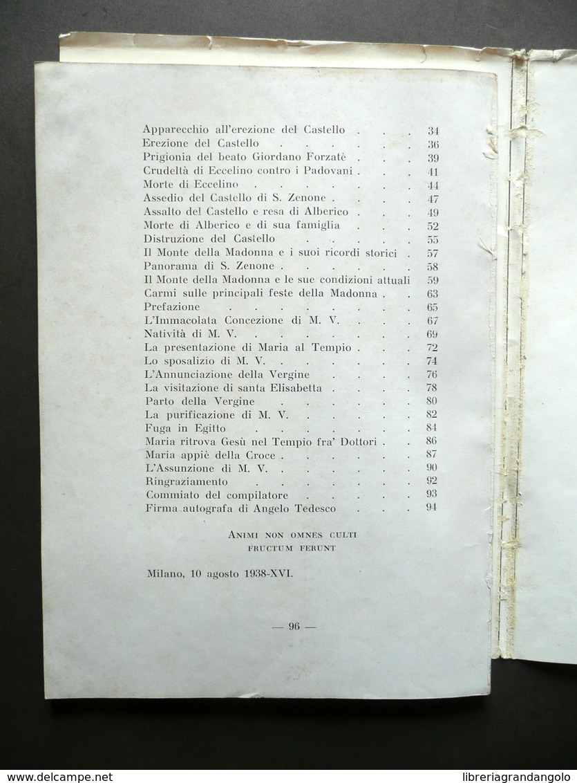Vicende Storiche Del Monte Della Madonna S. Zenone Degli Ezzelini Tedesco 1938 - Non Classificati