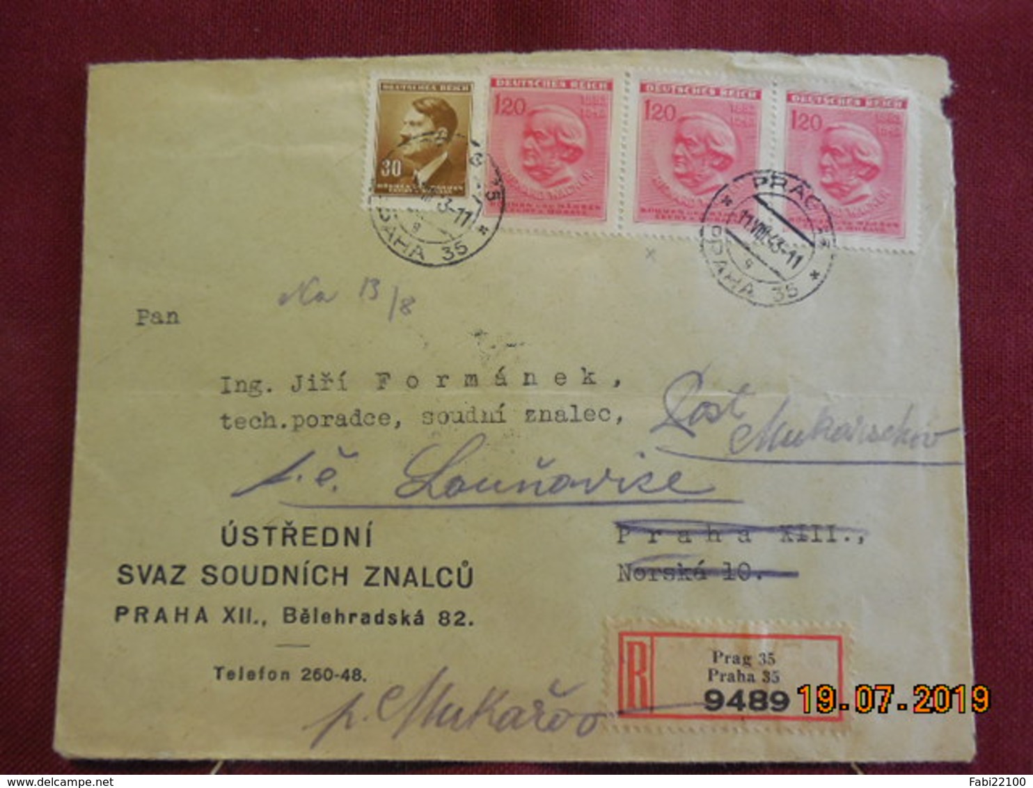 Lettre De 1943 En Recommandé à Destination De Prague - Lettres & Documents