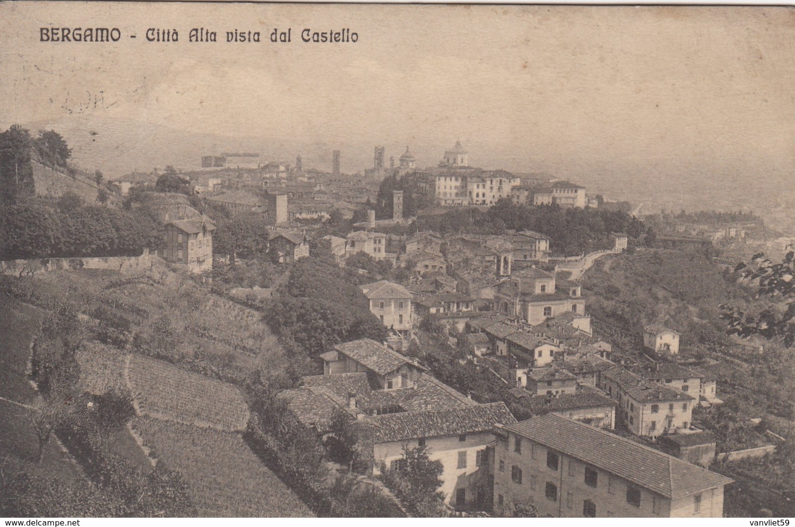 BERGAMO-CITTA ALTA VISTA DAL CASTELLO-CARTOLINA VIAGGIATA TRA IL 1910-1920 - Bergamo