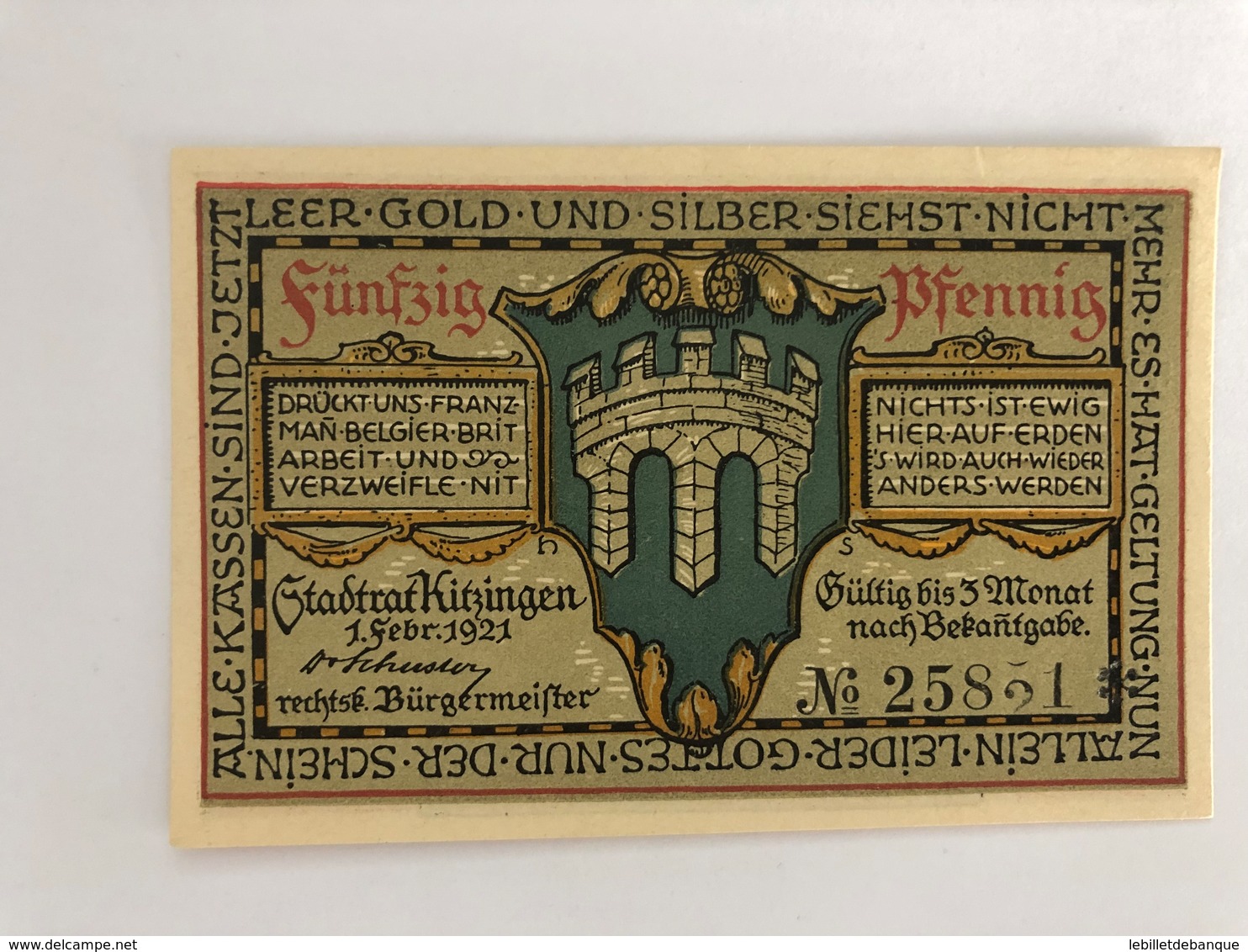 Allemagne Notgeld Kitzingen 50 Pfennig - Collections