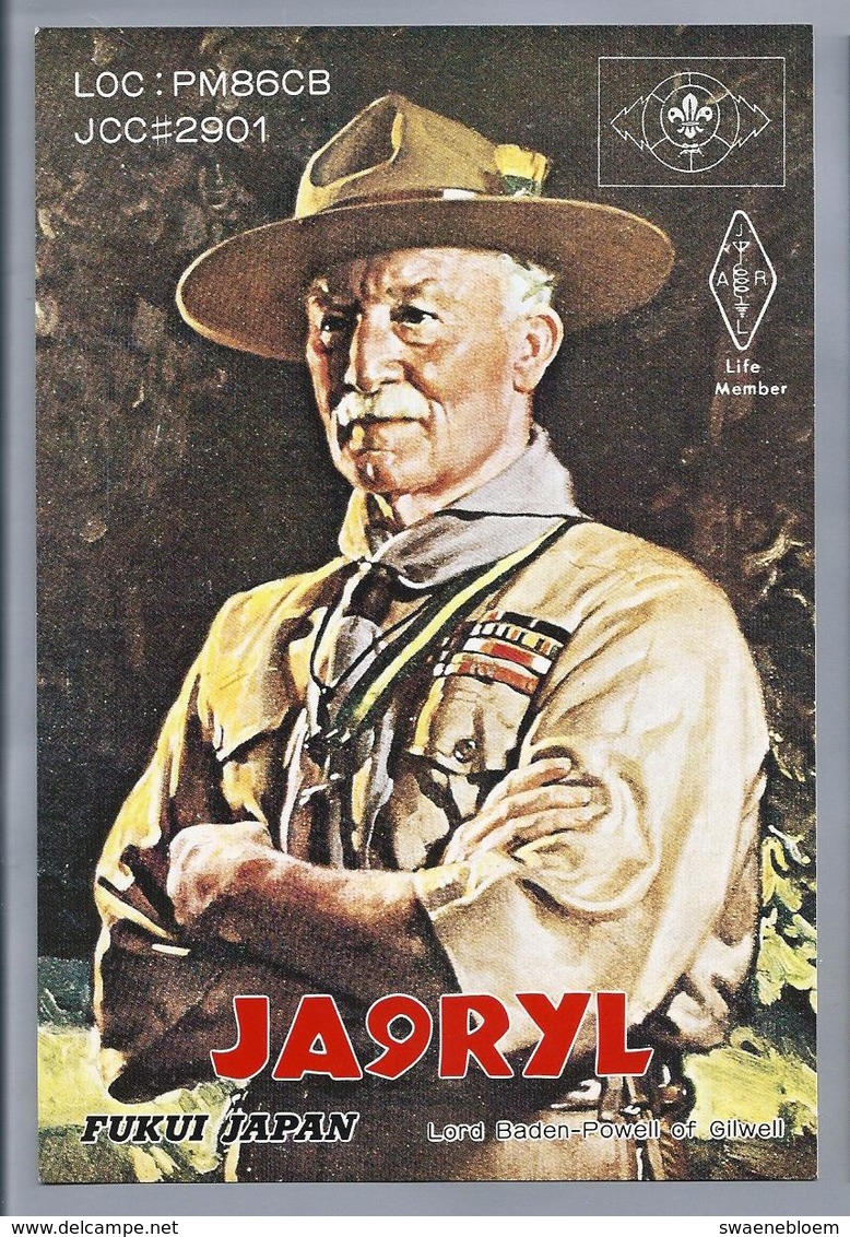 JP.- QSL KAART. CARD. JAPAN. JA9RYL. FUKUI. Hiroaki Tsujiura. Lord Baden-Powell Of Gilwell. JARL. Scouting. Padvinder.. - Radio-amateur