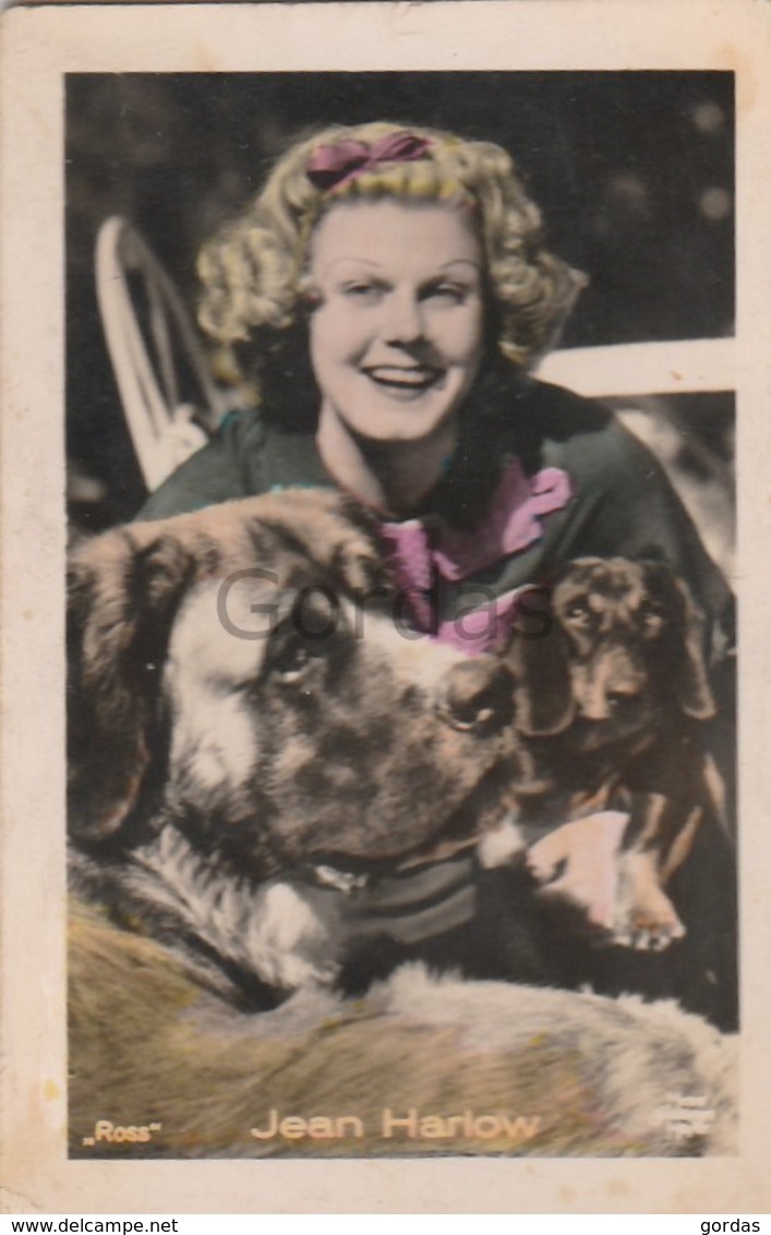 Jean Harlow - Actress With Dog - Movie Star - Film - Cinema - Colored Photo Ross 45x70mm - Actores