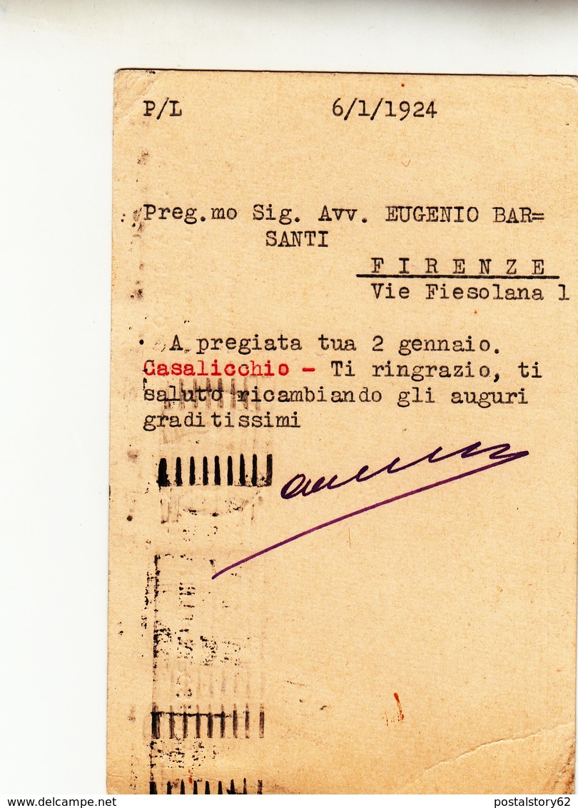 Avv. Professore Francesco Carnelutti, Cartolina Postale Con Autografo 1925 - Other & Unclassified