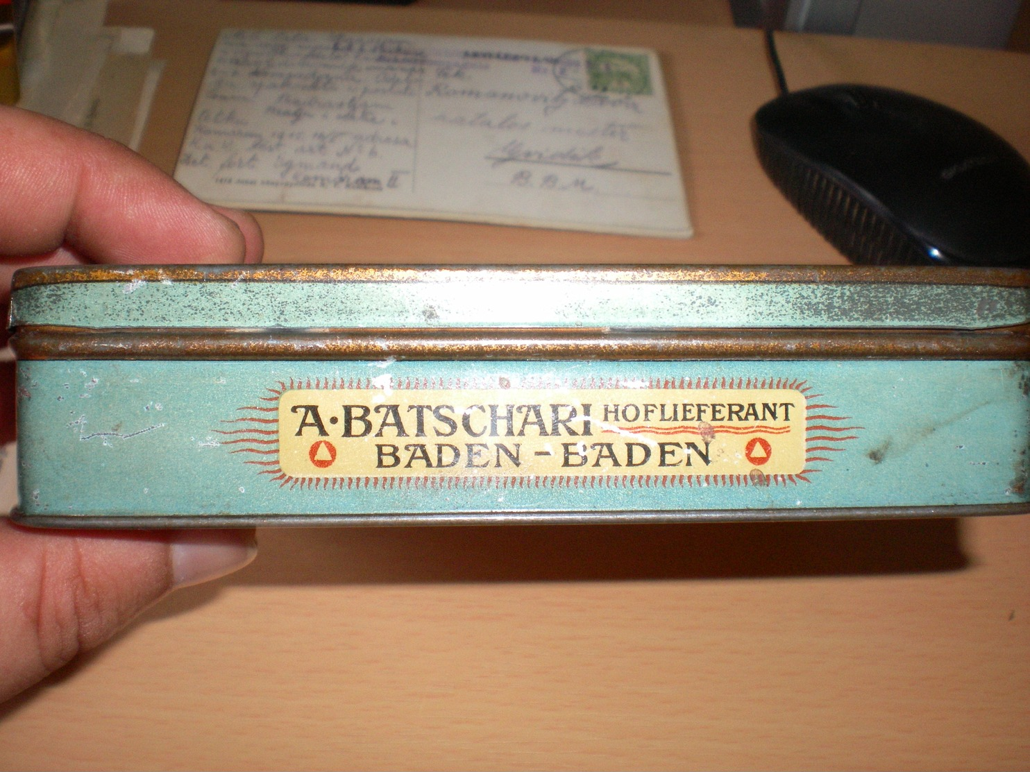 Old Tin Box A B C A Batschari Cigarettes Radium Baden Baden 100 Cigarettes Gold Tipped - Boites à Tabac Vides