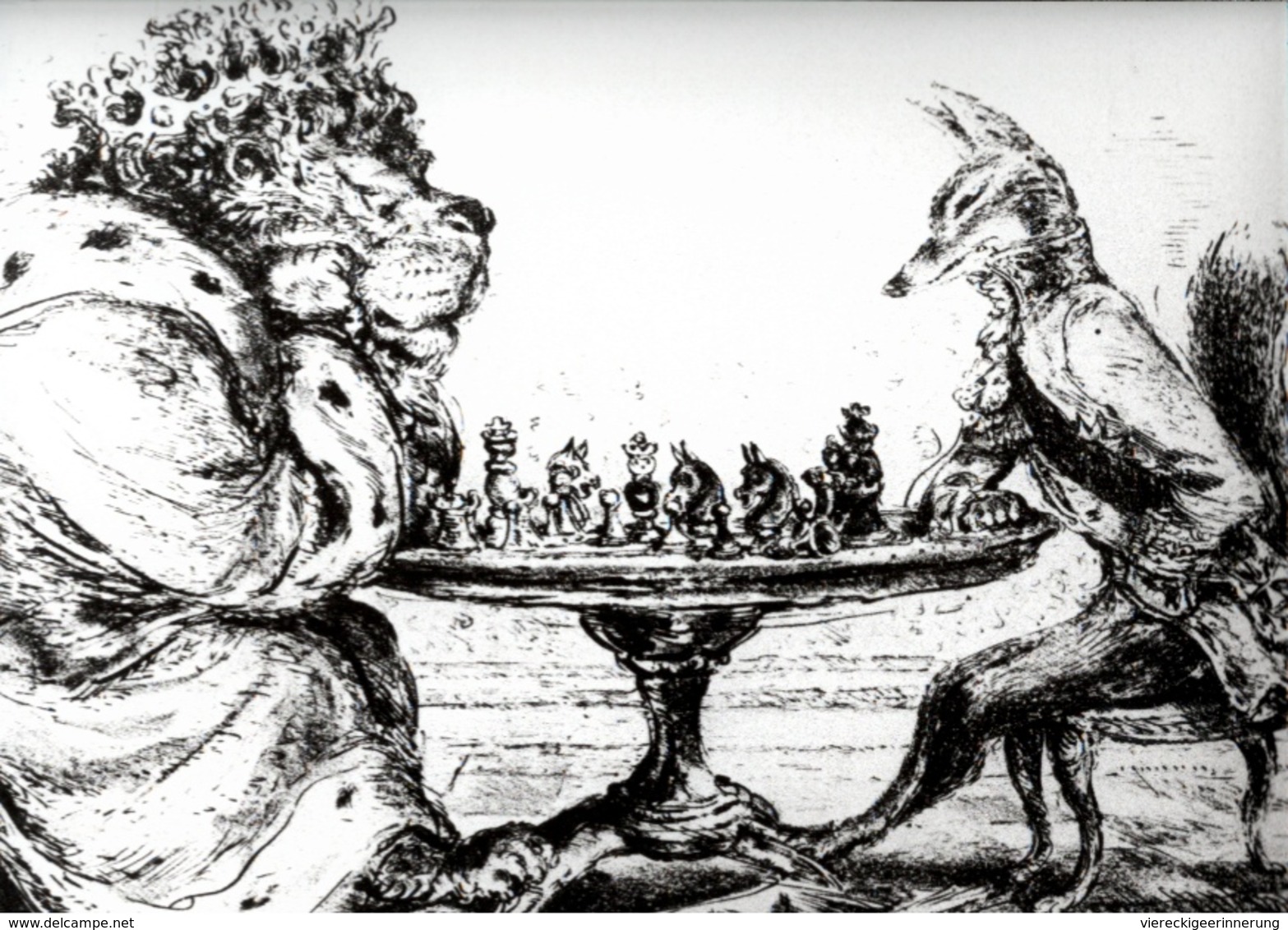 ! 1 Foto, Photo Format 24 Cm X 17,8 Cm, Tiere, Löwe + Fuchs Als Schachspieler , Schach, Chess, Echecs - Scacchi