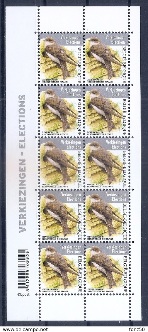 BELGIE * Buzin 2019  Velletje Van 10 * Verkiezingszegel * Postfris Xx *  WIT PAPIER - 1985-.. Oiseaux (Buzin)