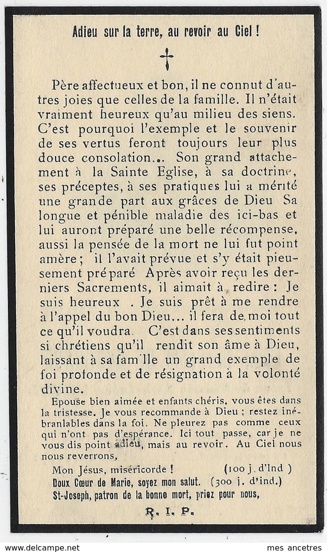 En 1930 Bailleul (59) Leon DE BURGRAVE Ep Marie-Louise LIENART Membre Confrérie Saint Sacrement - Overlijden