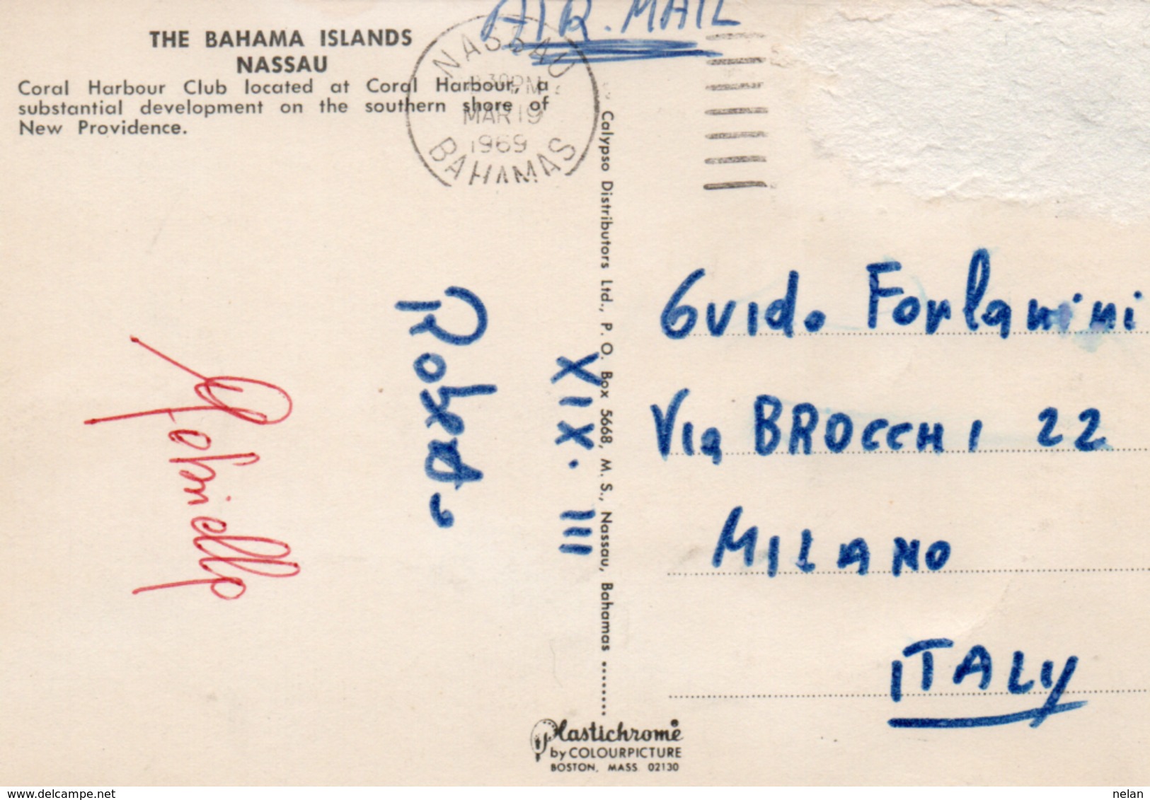 THE BAHAMAS ISLANDS-NASSAU-CORAL HARBOUR CLUB- VIAGGIATA 1969 - Bahamas