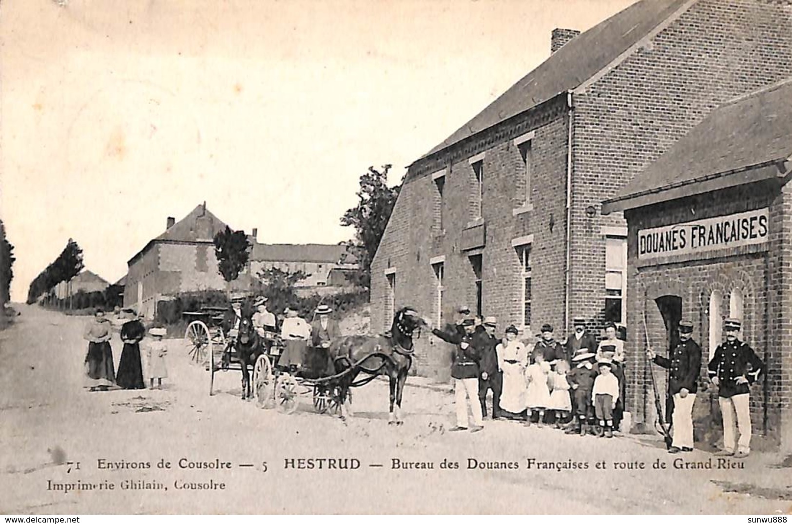 59 - Coulsore (environs)  - Hestrud - Bureau Des Douanes Françaises Et Route De Grand-Rieu (top Animée 1909) - Other & Unclassified