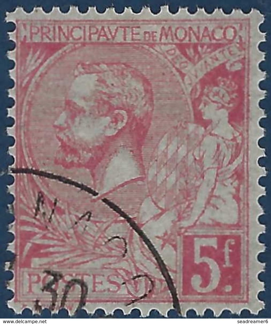 Monaco Albert 1er N°21 5 Fr Rose Vif Sur Vert Oblitéré Bon Centrage TTB - Oblitérés