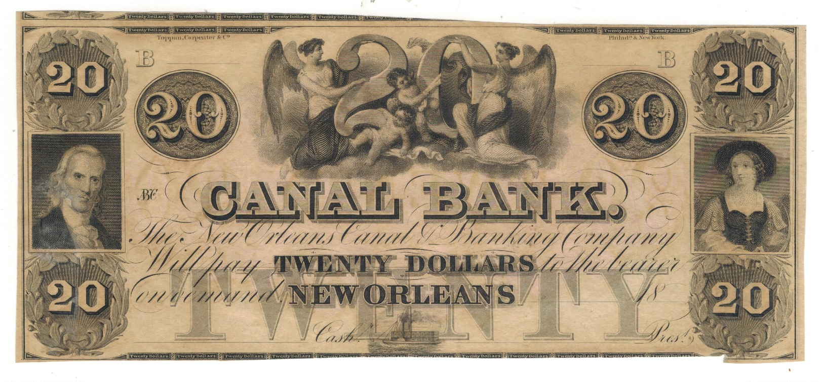 USA, New Orleans Louisiana - Canal Bank - 20 Dollar Note - Remainder XF. - Other & Unclassified