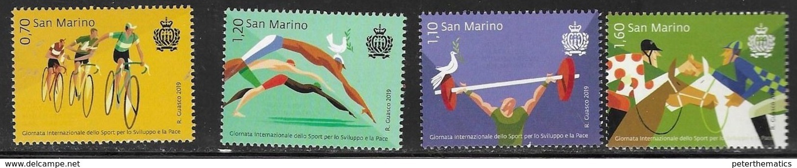 SAN MARINO, 2019, MNH, SPORTS, INTERNATIONAL DAY OF SPORT FOR PEACE, CYCLING, SWIMMING, HORSES, 4v - Cycling