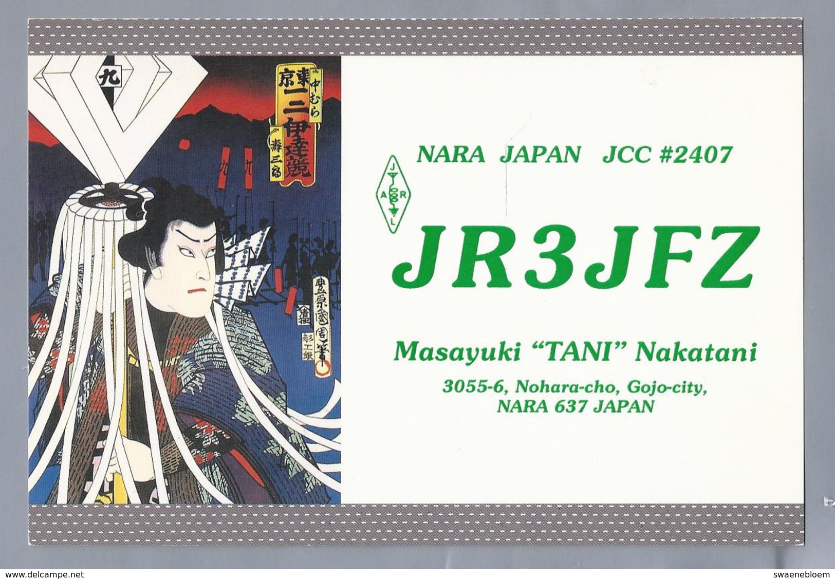 JP.- QSL KAART. CARD. JAPAN. JR3JFZ. Masayuki 'TANI' Nakatani. Gojo-city, NARA. JARL. - Radio-amateur