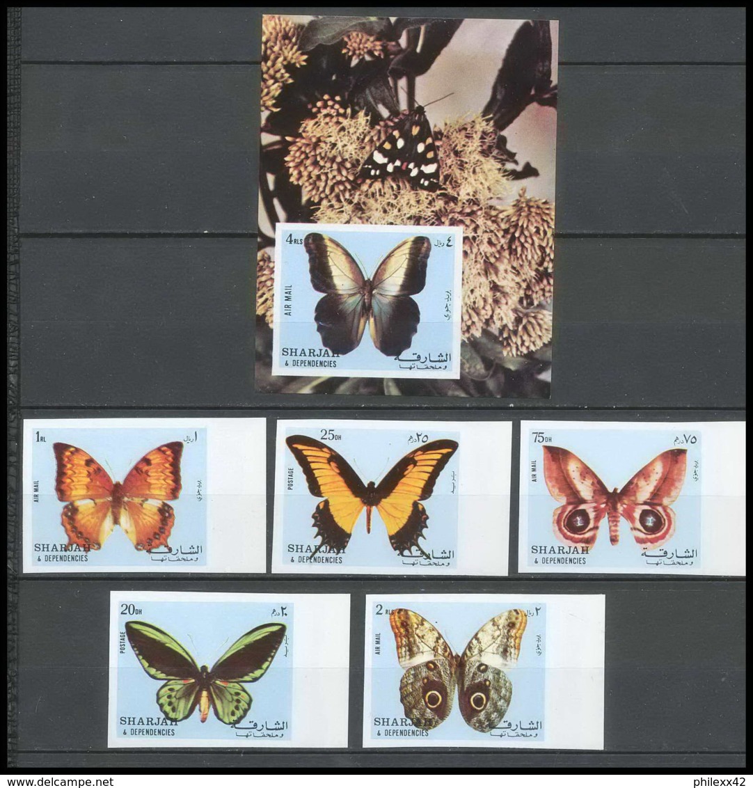 Sharjah - 2045a/ N° 1018/1022 B + Bloc 118 Non Dentelé ** (imperforate) Papillons (butterflies) ** MNH - Schardscha