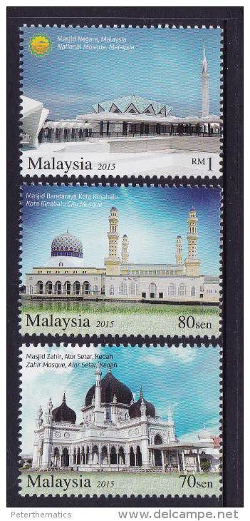 MALAYSIA, 2015, MNH, MOSQUES, 3v - Mosques & Synagogues