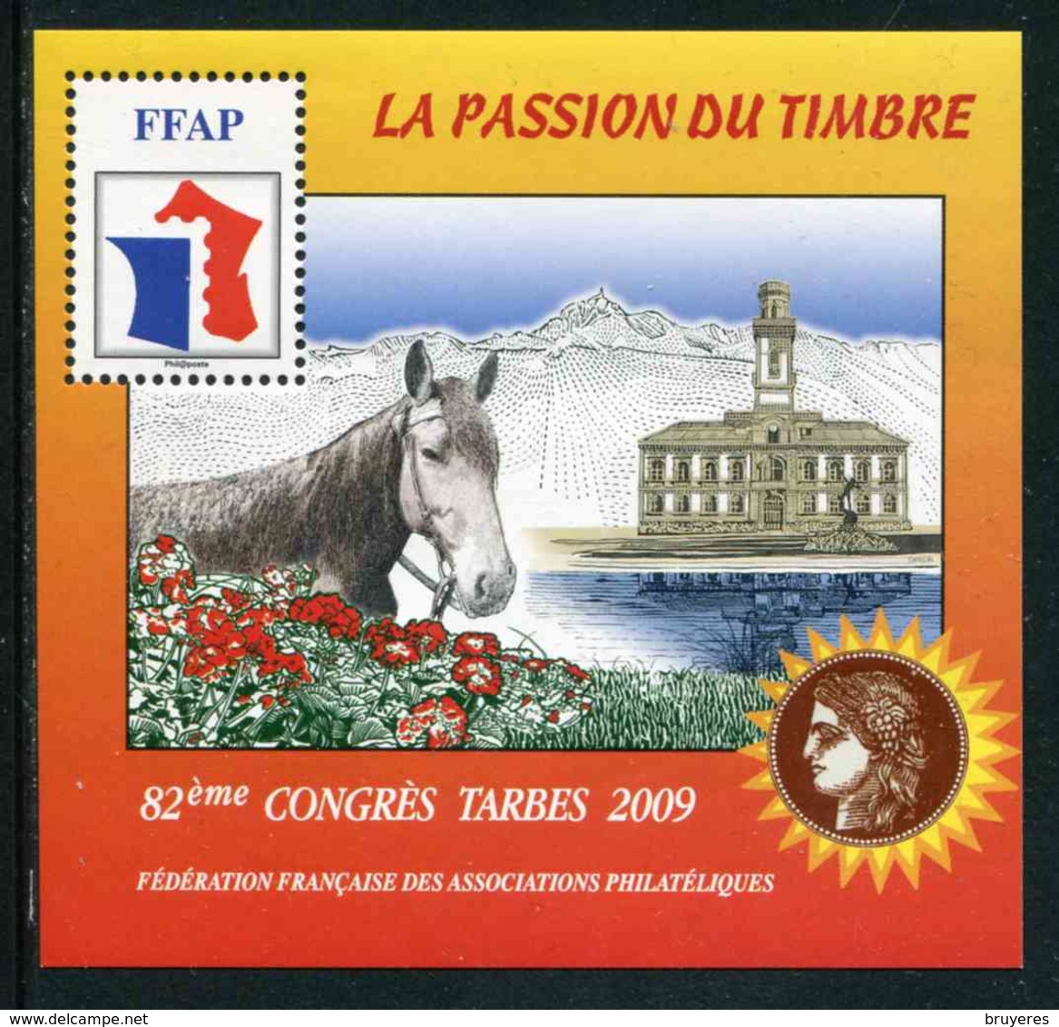 FEUILLET-SOUVENIR** De 2009 De La FFAP "82ème CONGRES TARBES - LA PASSION DU TIMBRE - Cheval" - FFAP