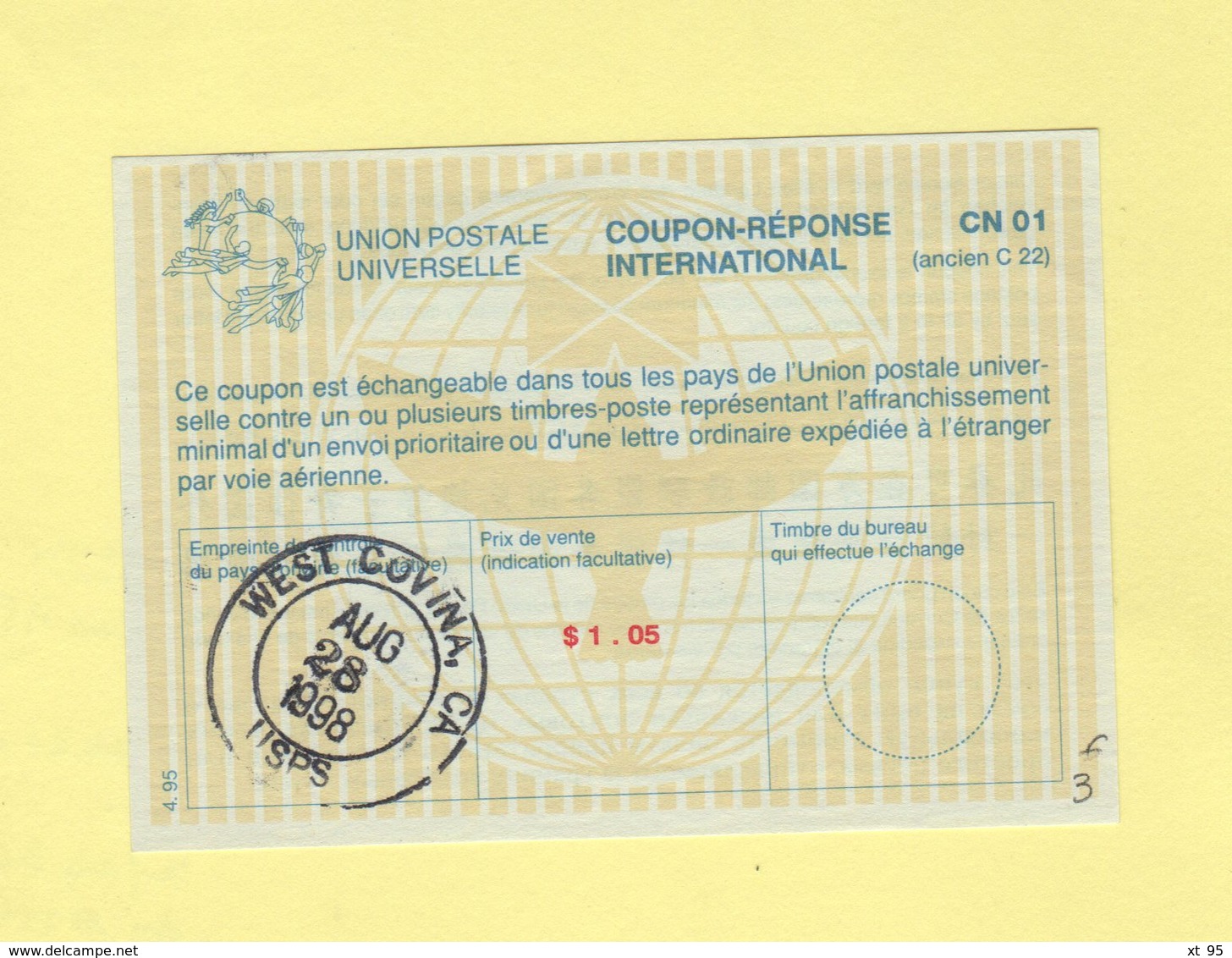 Etats Unis - West Covina - Coupon Reponse International CN01 - 28 Aout 1998 - Other & Unclassified