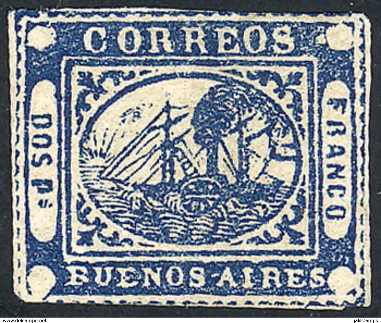 ARGENTINA: GJ.5, Dos Ps. Blue, Fantastic Mint Example With Margins All Around, Signed By Victor Kneitschel On Back, Supe - Buenos Aires (1858-1864)