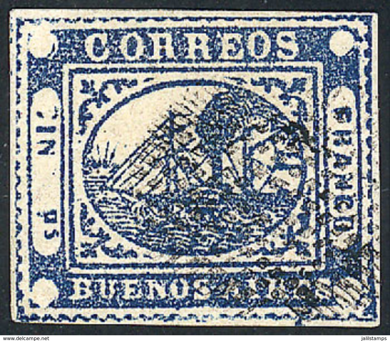 ARGENTINA: GJ.11, IN Ps. Blue, With Faint Ponchito Cancel, And Huge Margins, Superb, Possibly The Most Beautiful Copy In - Buenos Aires (1858-1864)