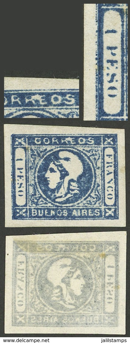 ARGENTINA: RARITY: GJ.17, 1P. Dark Blue With 3 Combined Varieties: "1 Without Period", Also "flaw Between R And E Of COR - Buenos Aires (1858-1864)