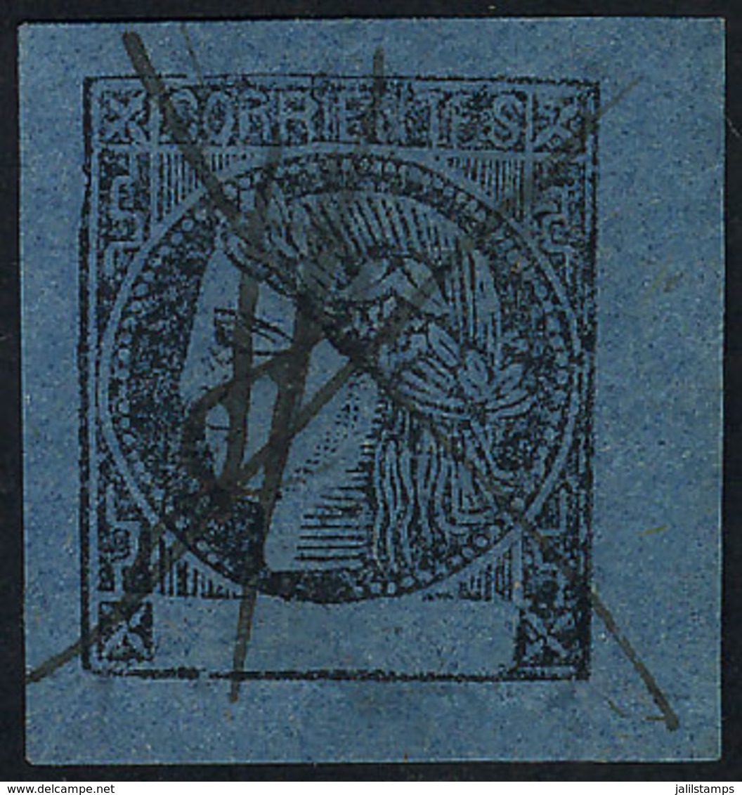 ARGENTINA: GJ.3, Blue, With DOUBLE Pen Cancel (of 2 Different Places), Very Rare, Superb! - Corrientes (1856-1880)