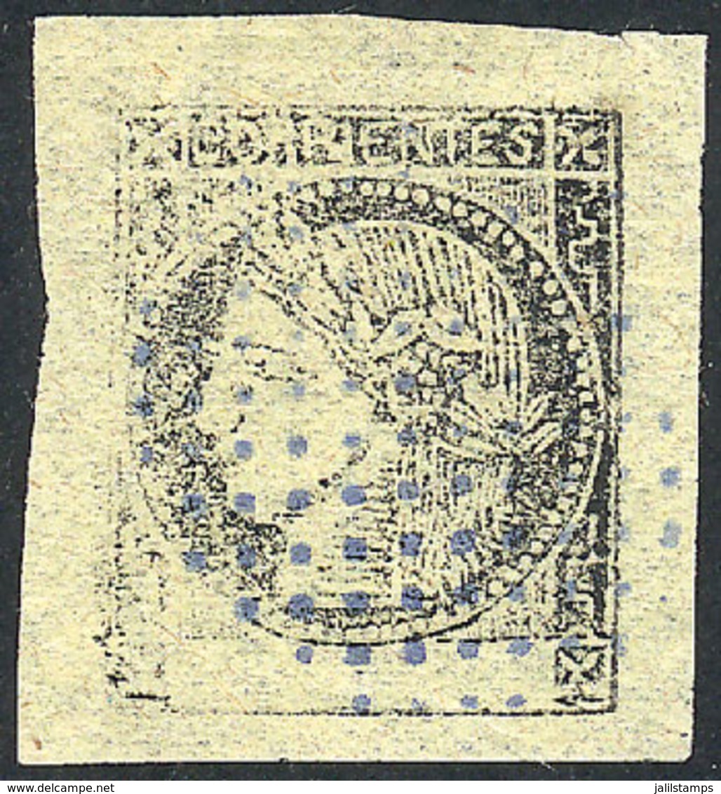 ARGENTINA: GJ.6, Yellow, With Extremely Rare Mute BLUE Dotted Cancel Of Corrientes, Superb, Very Few Known! - Corrientes (1856-1880)