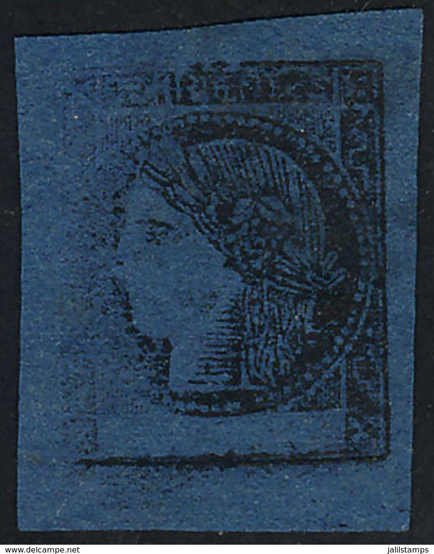 ARGENTINA: GJ.7, Dark Blue With VARIETY: "Partially Unprinted On The Left", Superb, Spectacular!" - Corrientes (1856-1880)