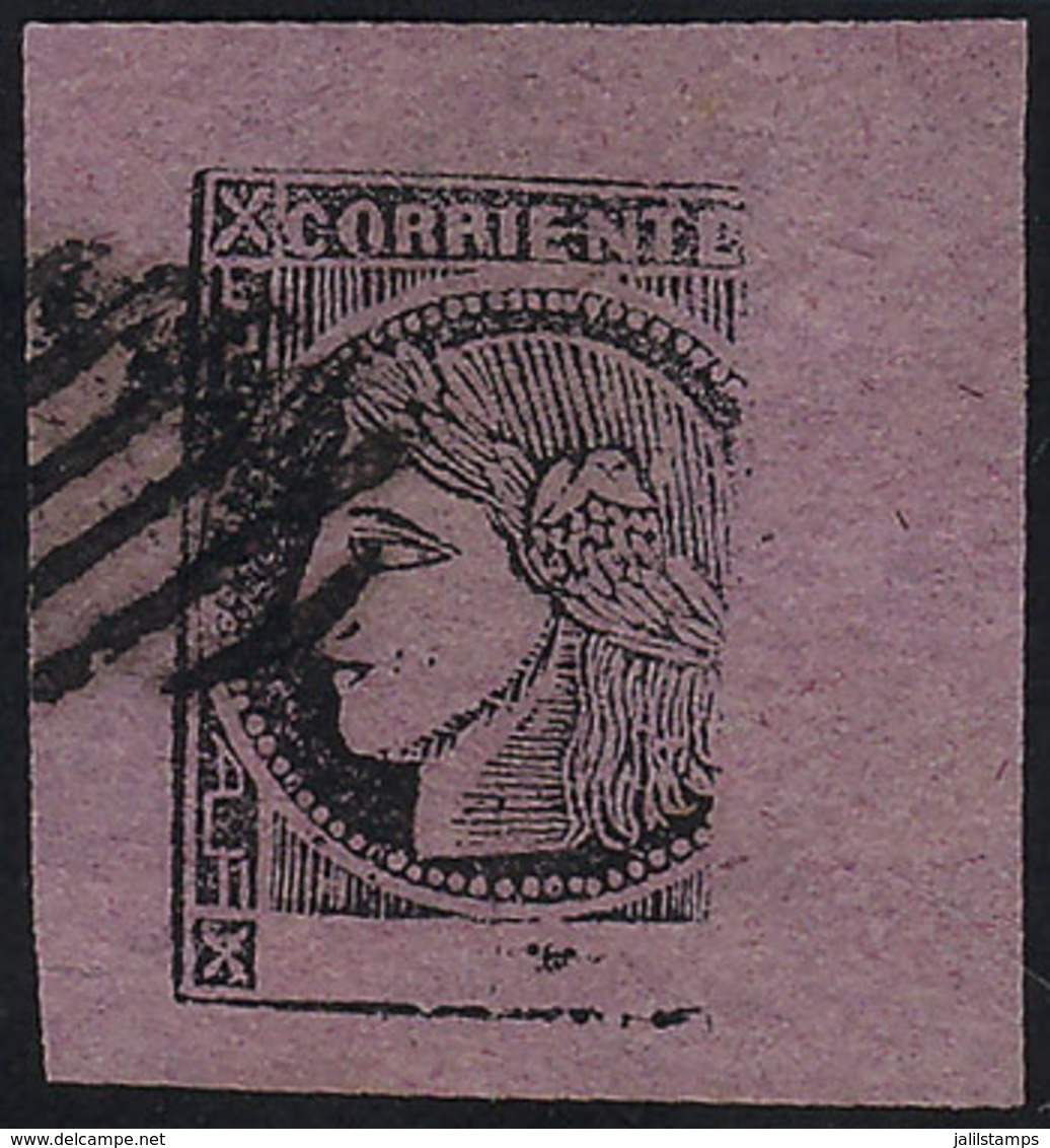 ARGENTINA: GJ.9, Rose-lilac With VARIETY: Large Unprinted Area At Right, Used With Barred Cancel, Superb And Very Rare! - Corrientes (1856-1880)