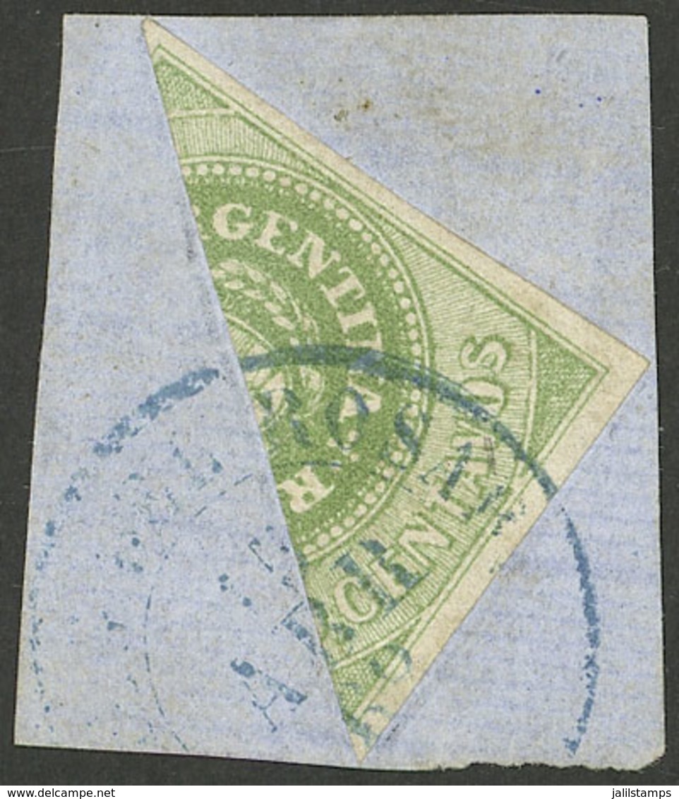 ARGENTINA: GJ.8BI, 10c. Green, Diagonal BISECT Used As 5c. In Rosario, On Fragment, Excellent Quality, Extremely Rare, W - Neufs