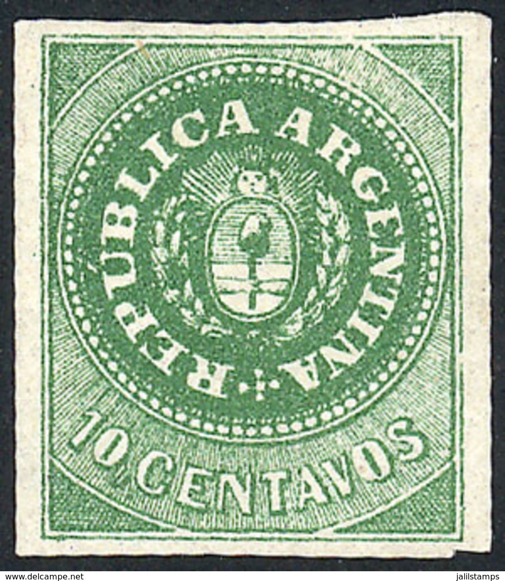 ARGENTINA: GJ.8B, 10c. Dark Green, Attractive Example Of Very Ample Margins, Spectacular Color And Very Fresh, Superb! - Unused Stamps