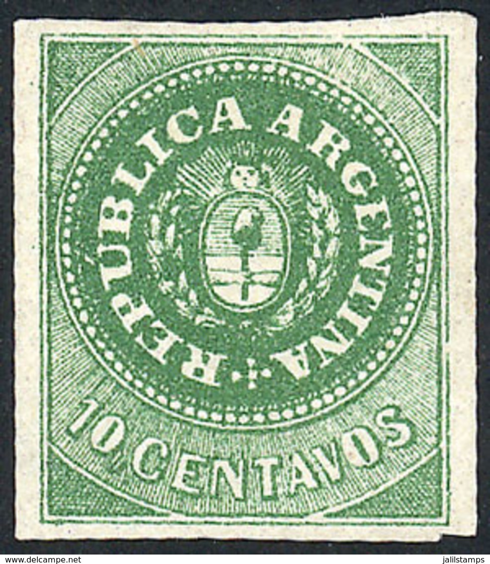 ARGENTINA: GJ.8B, 10c. Dark Green, Attractive Example Of Very Ample Margins, Spectacular Color And Very Fresh, Superb! - Ongebruikt