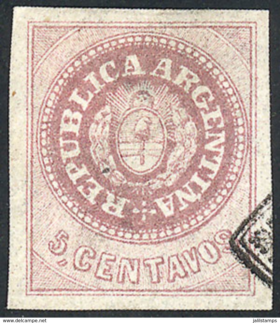ARGENTINA: GJ.10A, 5c. Without Accent LILAC, Very Rare Used, With Tiny Thin On Back (in The Hinge Area), Very Wide Margi - Unused Stamps