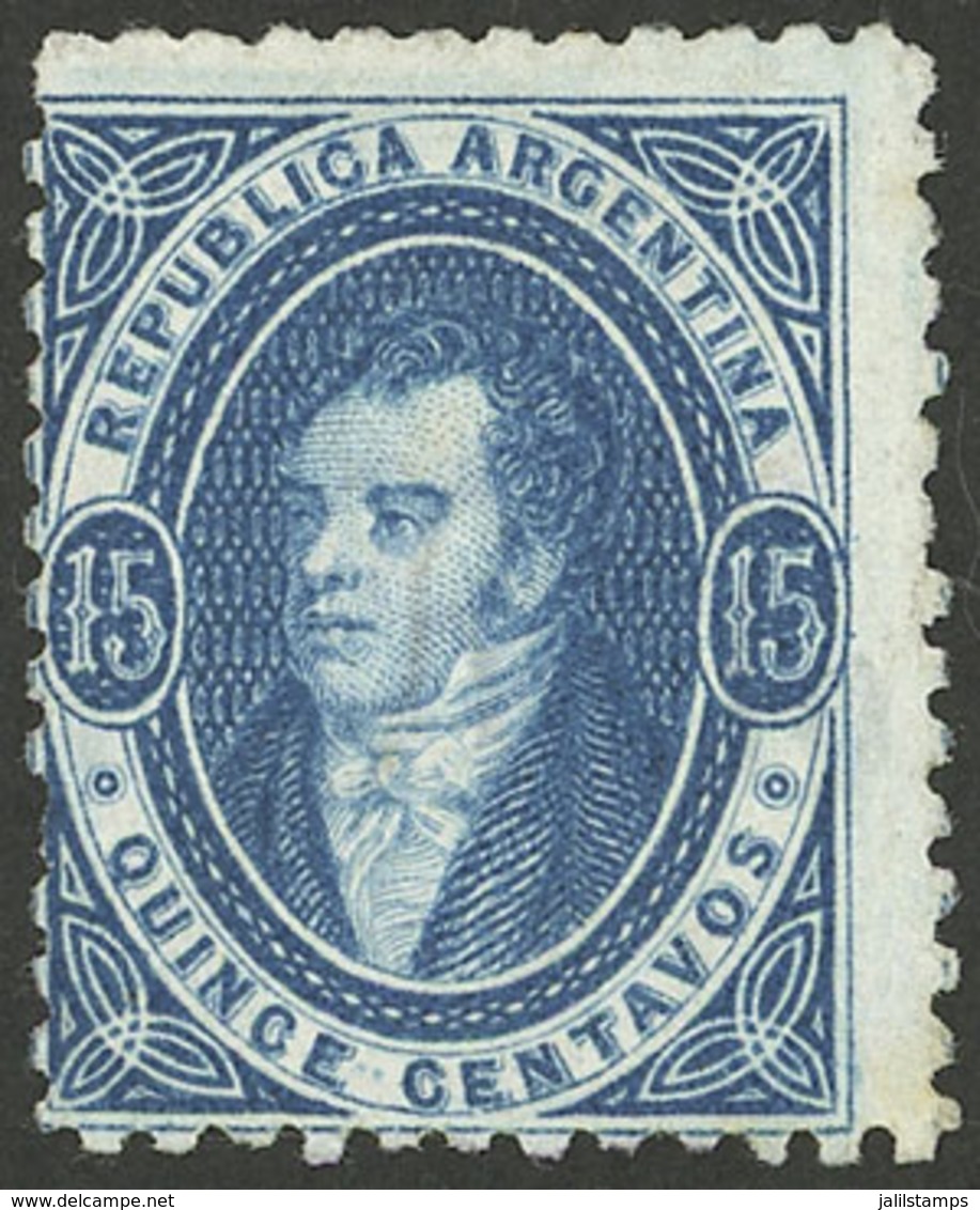 ARGENTINA: GJ.22, 15c. CLEAR Impression, DARK Blue, Mint, Very Rare, Very Fine Quality! - Lettres & Documents