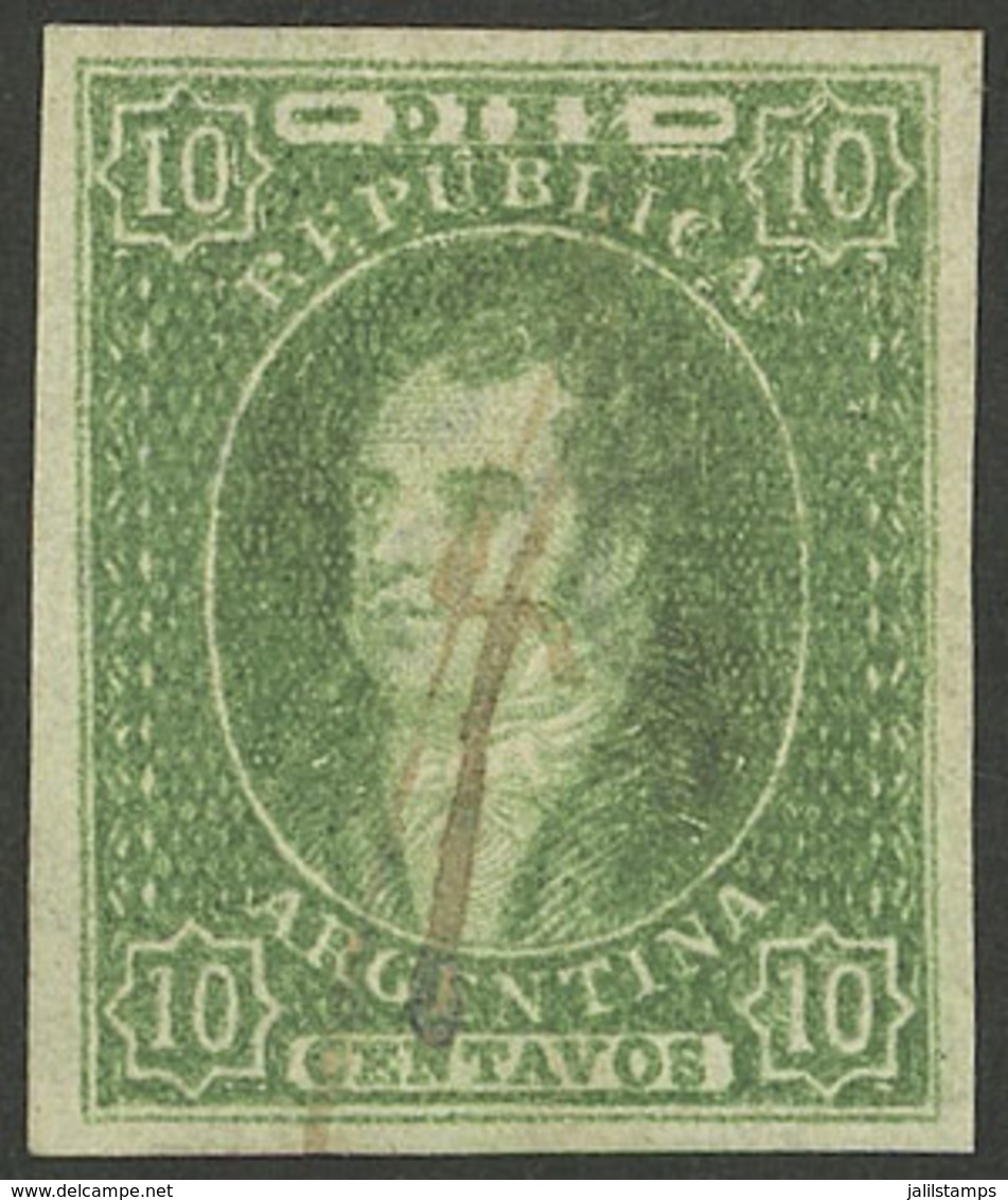 ARGENTINA: GJ.23SG + D, 10c. Worn Impression And IMPERFORATE (it Missed The Perforating Machine), And Also Printed On VE - Covers & Documents