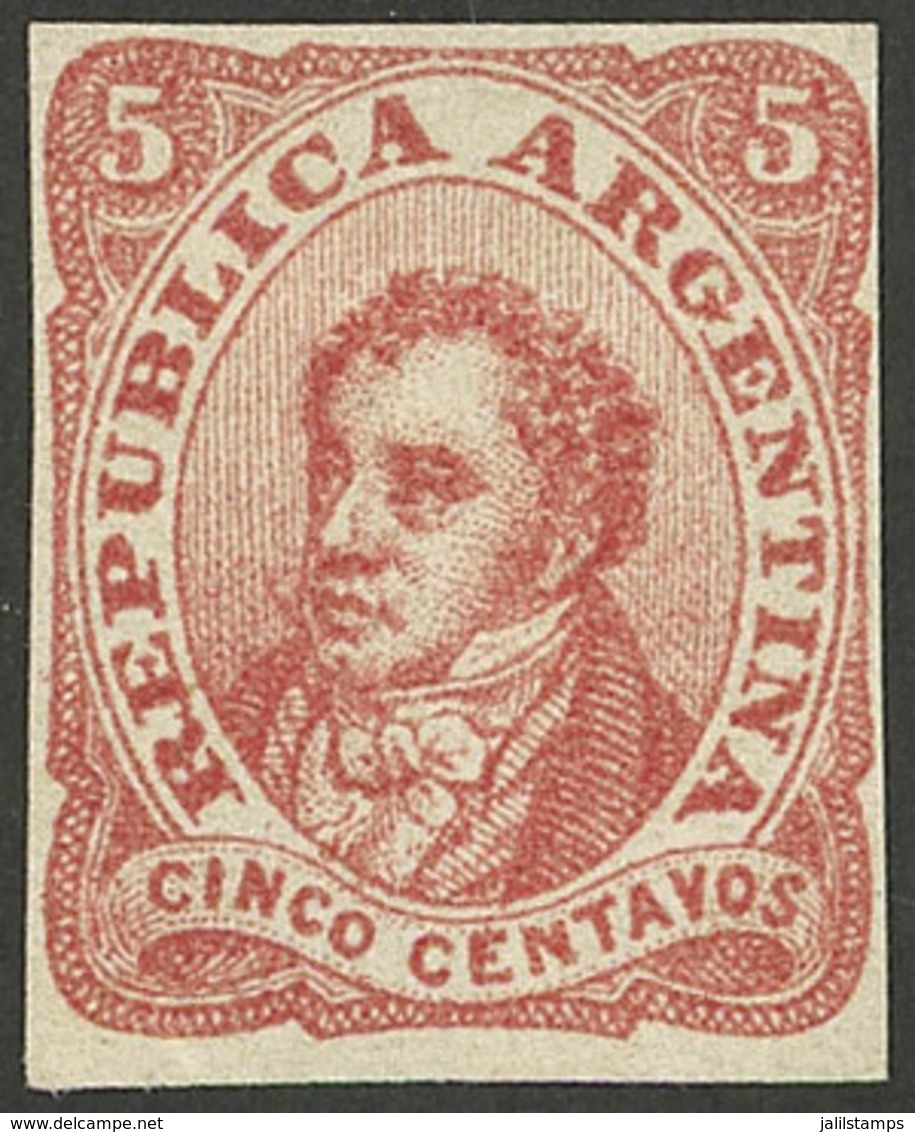 ARGENTINA: PROOFS AND ESSAYS: GJ.E 1, 1863 Unadopted Essay By Roberto Lange, 5c. Vermilion, VF Quality, Rare! - Lettres & Documents