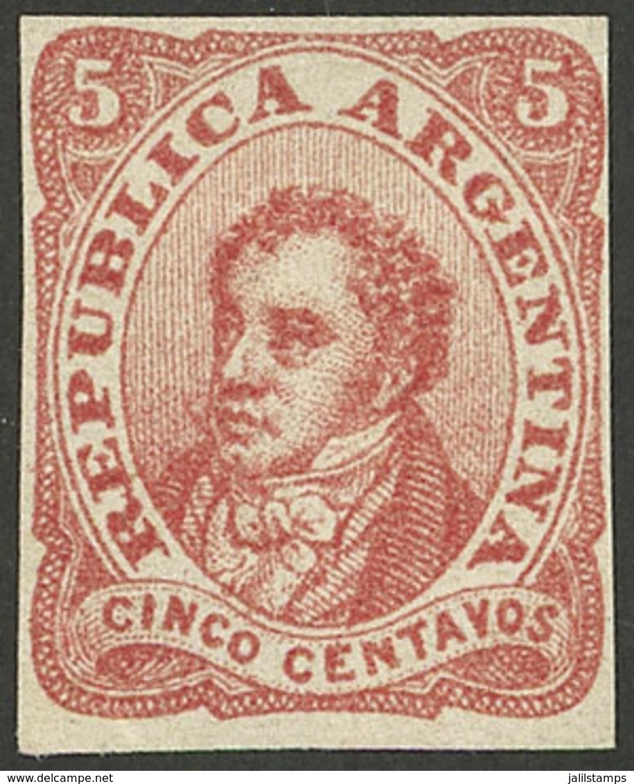 ARGENTINA: PROOFS AND ESSAYS: GJ.E 1, 1863 Unadopted Essay By Roberto Lange, 5c. Vermilion, VF Quality, Rare! - Cartas & Documentos