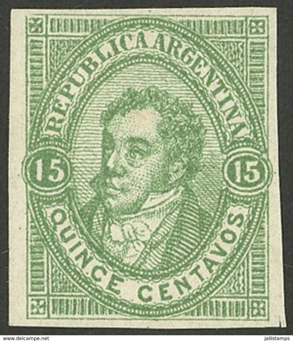 ARGENTINA: PROOFS AND ESSAYS: GJ.E 4, 1863 Unadopted Essay By Roberto Lange, 15c. Green, VF Quality, Rare! - Storia Postale