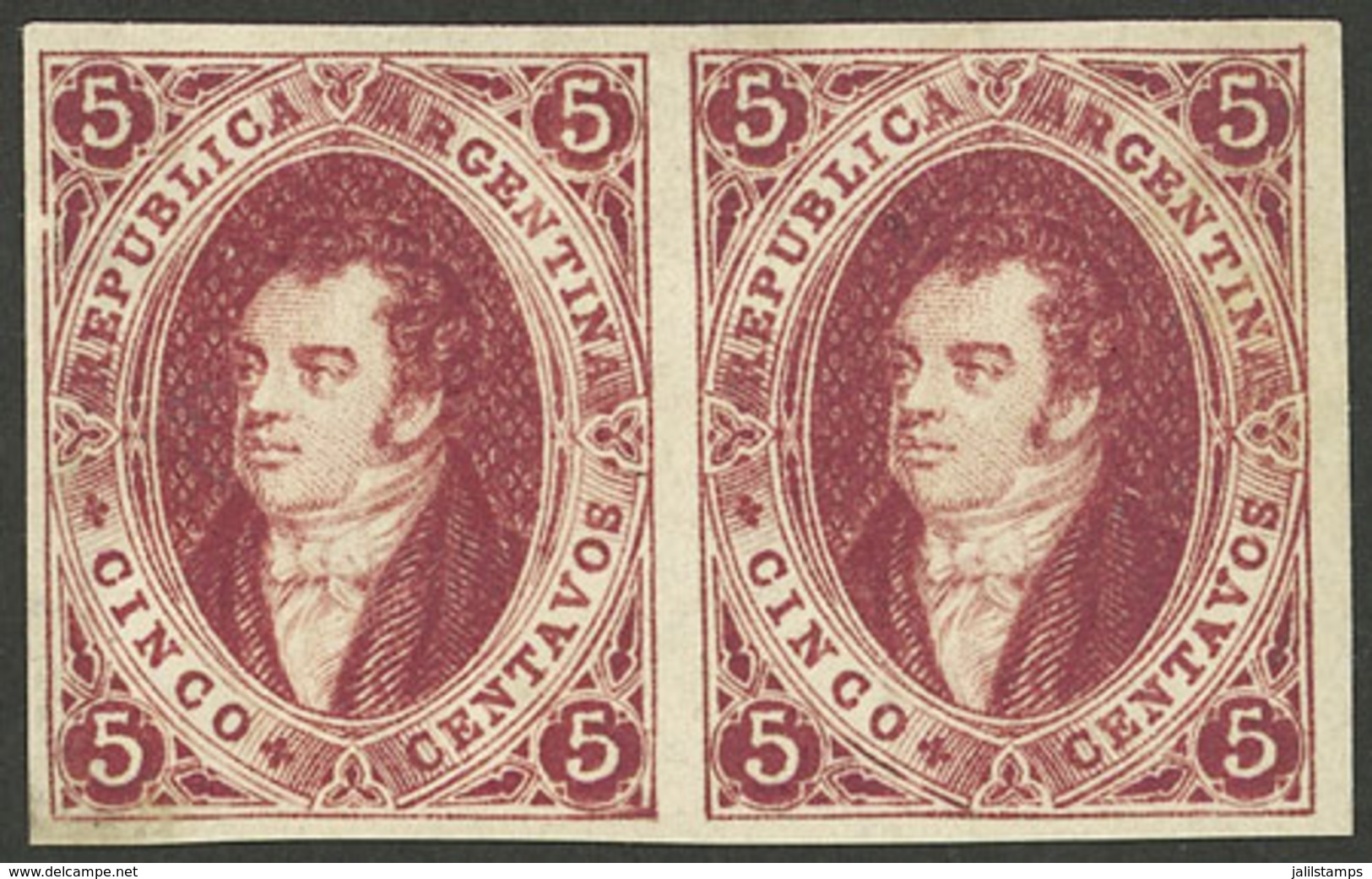 ARGENTINA: PROOFS AND ESSAYS: GJ.E 14, 1863 Proof Printed In London On Thick Grayish Paper, 5c. Lilac-carmine, Semi-clea - Storia Postale