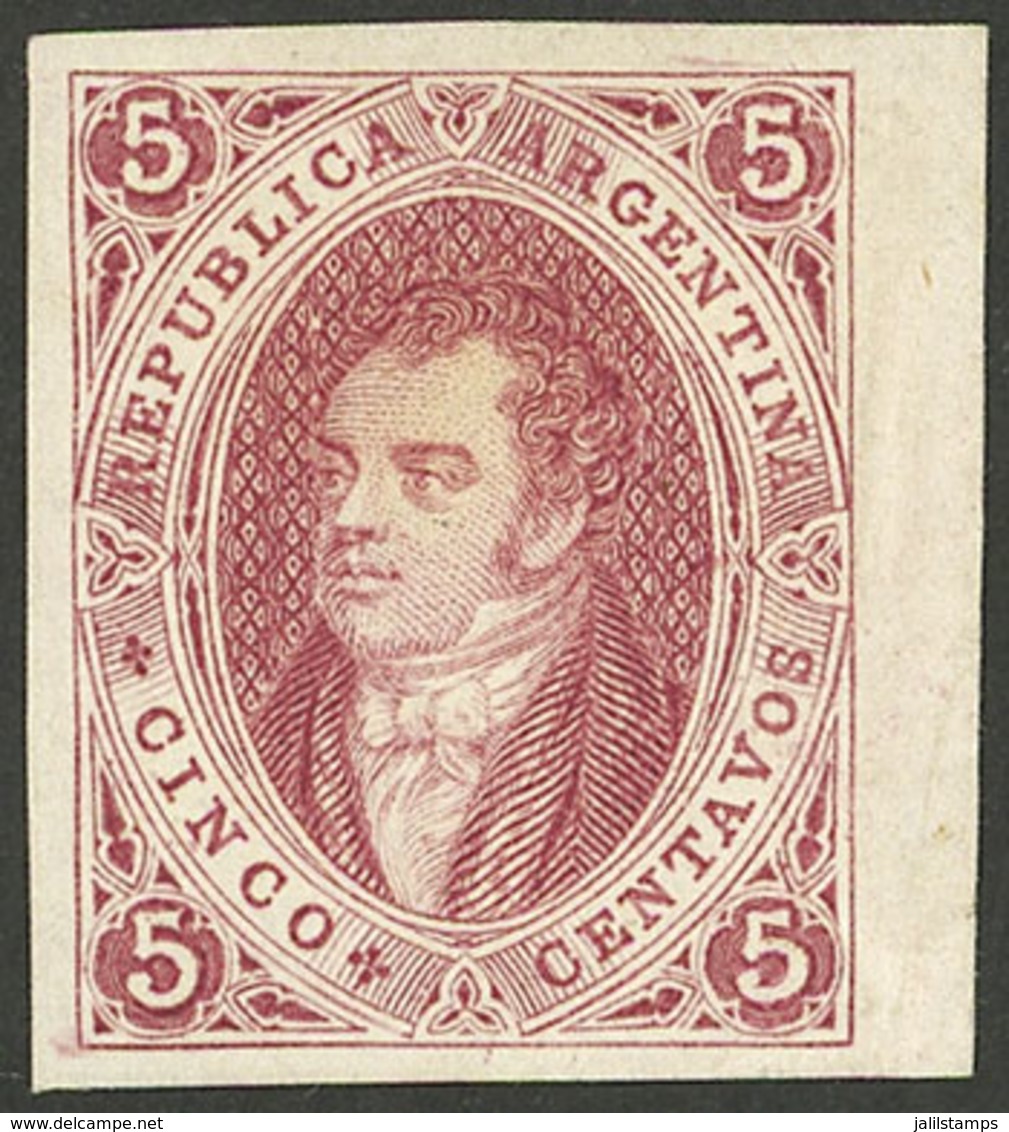 ARGENTINA: PROOFS AND ESSAYS: GJ.E 18, 1864 Proof Printed In Buenos Aires On White Paper Of 50/60 Microns, 5c. Rose-red, - Storia Postale