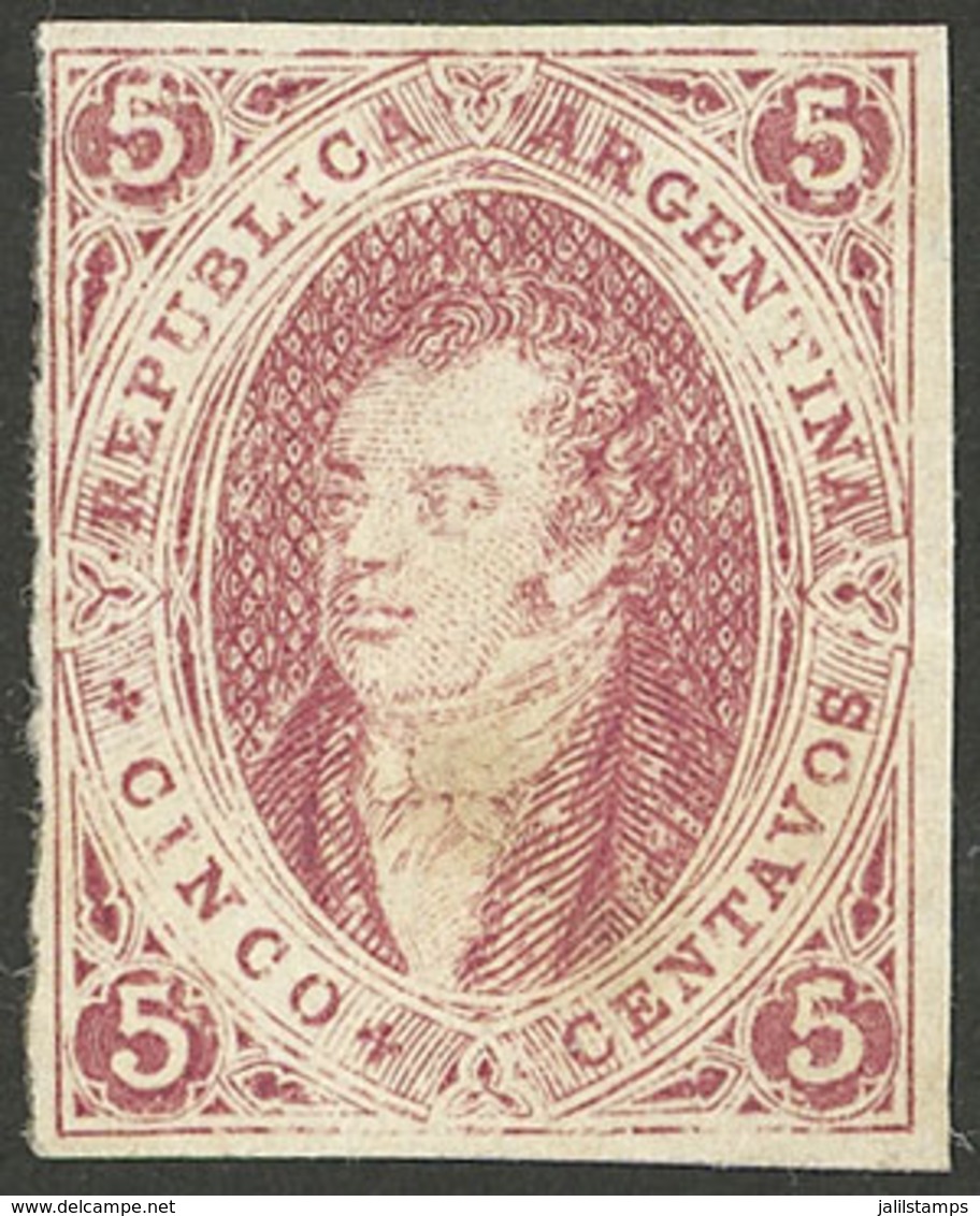 ARGENTINA: PROOFS AND ESSAYS: GJ.E 19, 1864 Proof Printed In Buenos Aires On White Paper Of 50/60 Microns, 5c. Red-rose, - Briefe U. Dokumente