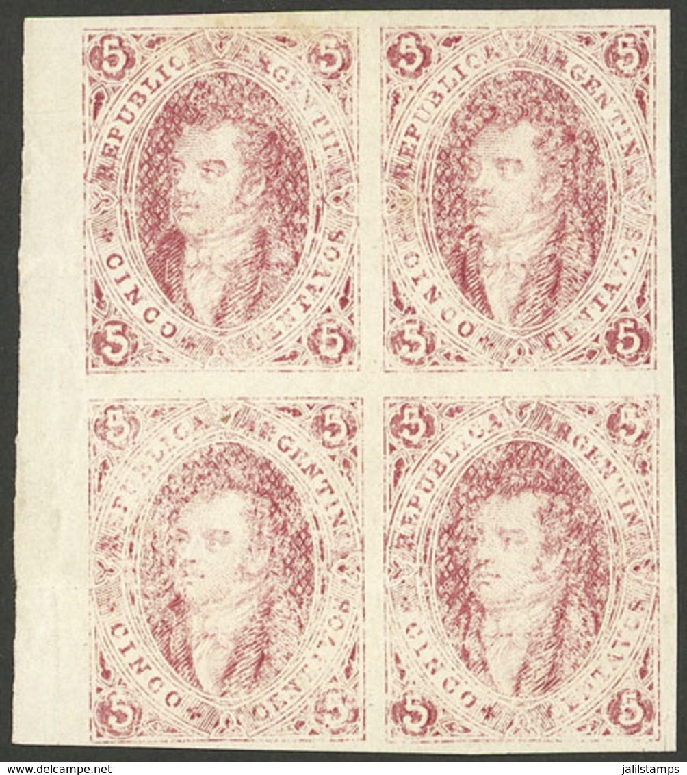 ARGENTINA: PROOFS AND ESSAYS: GJ.E 20, 1864 Proof Printed In Buenos Aires On White Paper Of 50/60 Microns, 5c. Red-rose, - Storia Postale