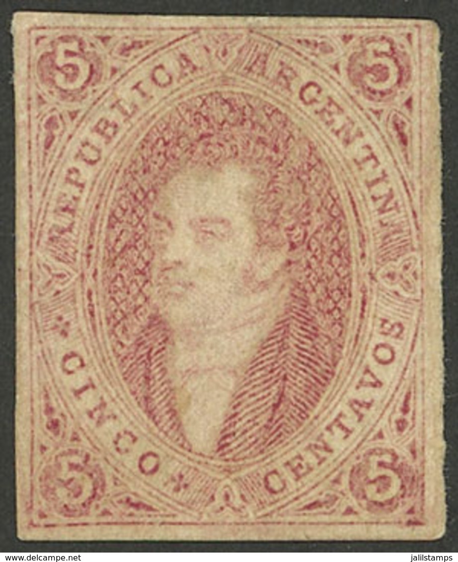 ARGENTINA: PROOFS AND ESSAYS: GJ.E 25, 1867 Proof Of 6th Printing Printed In Buenos Aires On Tinted Paper, 5c. Rose-ches - Lettres & Documents