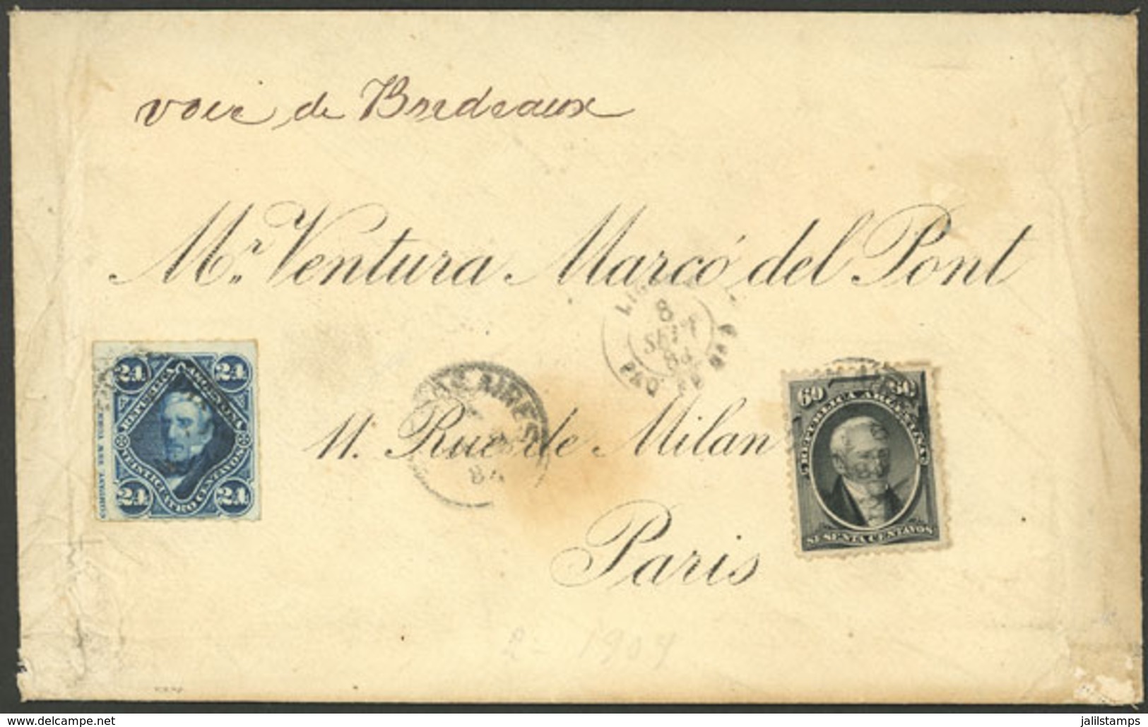 ARGENTINA: Cover Sent By French Paquebot From Buenos Aires To Paris On 8/SE/1883 With Large Postage Of 84c. Consisting O - Briefe U. Dokumente