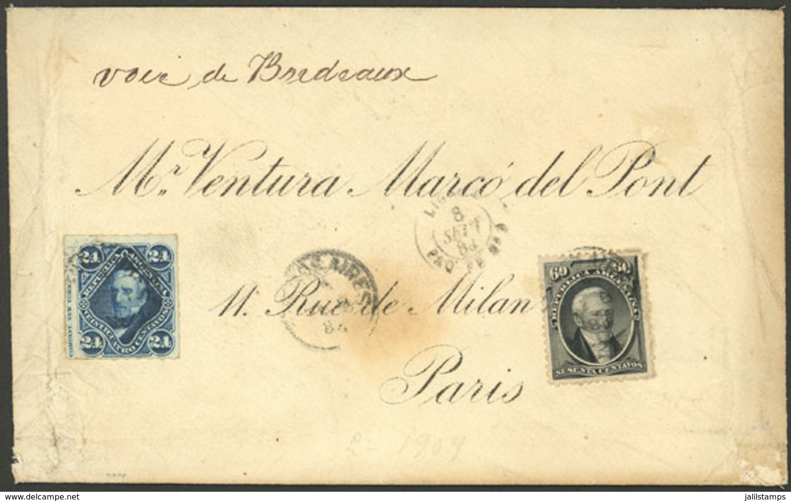 ARGENTINA: Cover Sent By French Paquebot From Buenos Aires To Paris On 8/SE/1883 With Large Postage Of 84c. Consisting O - Brieven En Documenten