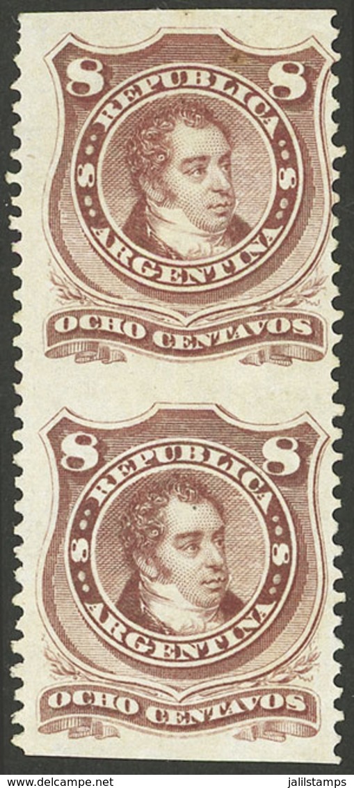 ARGENTINA: GJ.54PH, Vertical Pair IMPERFORATE HORIZONTALLY, Mint Without Gum, VF! - Lettres & Documents