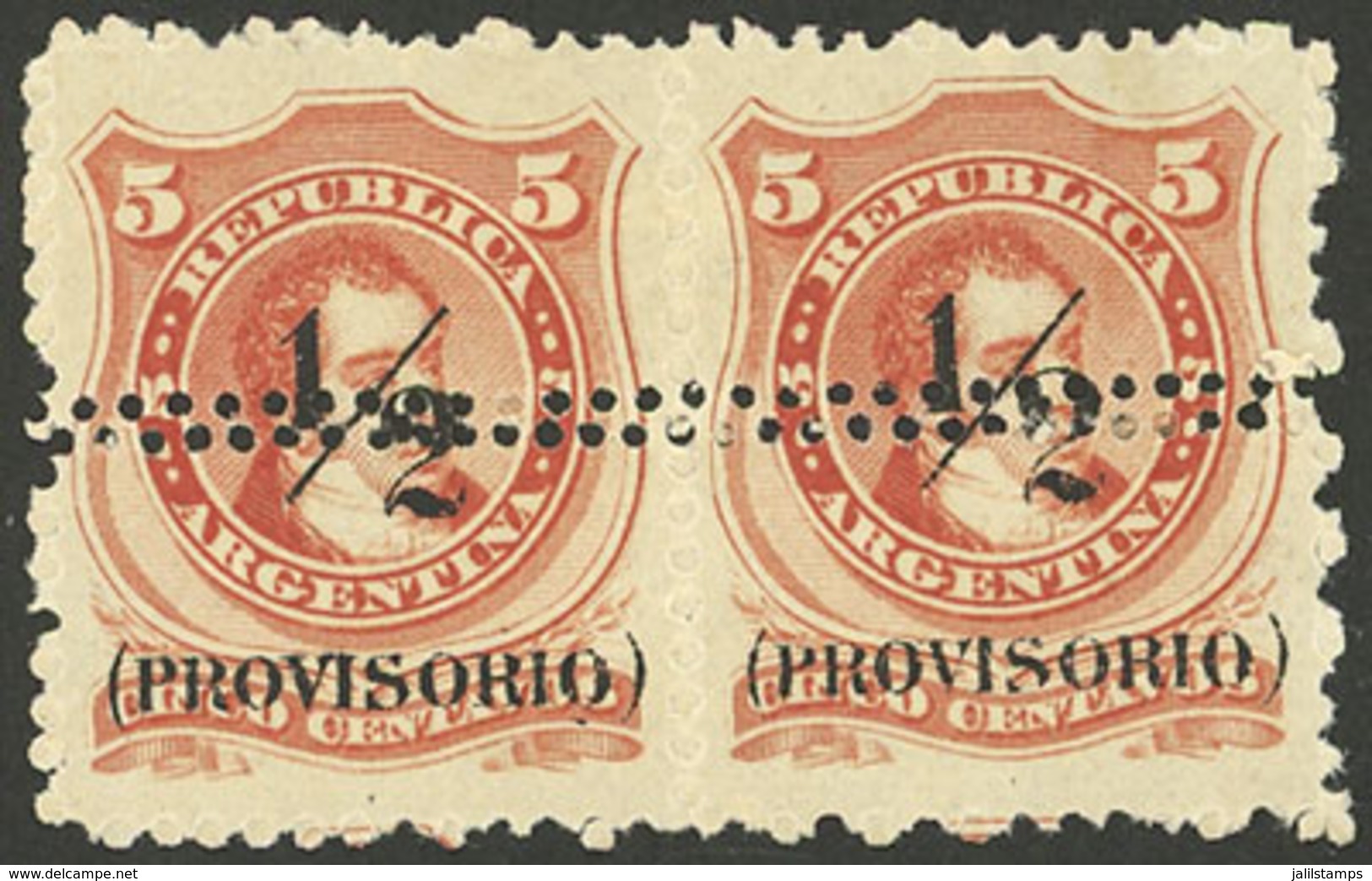 ARGENTINA: GJ.57e, Small P, Pair With Variety DOUBLE PERFORATION Across The Middle, Superb, Rare! - Briefe U. Dokumente