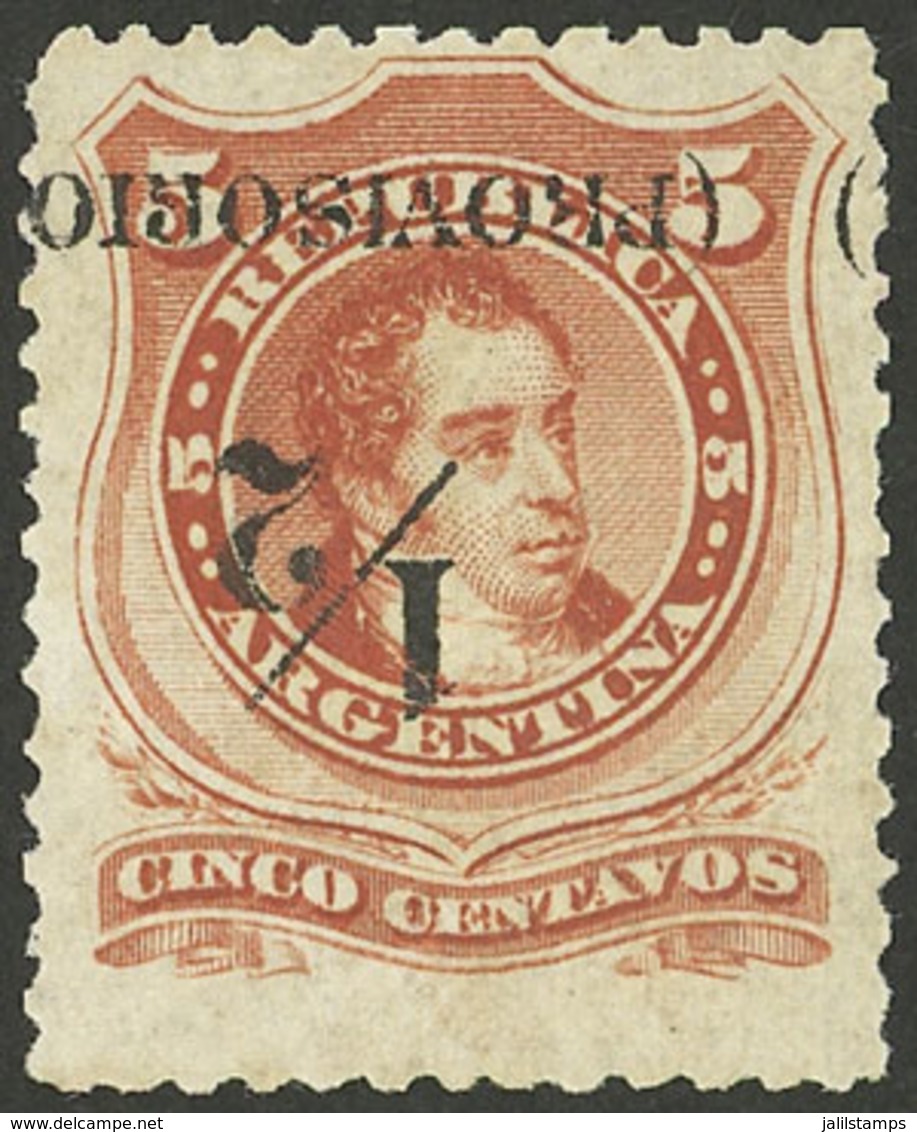 ARGENTINA: GJ.60e, Large P, With INVERTED OVERPRINT Variety, Mint Without Gum, Excellent Quality! - Covers & Documents