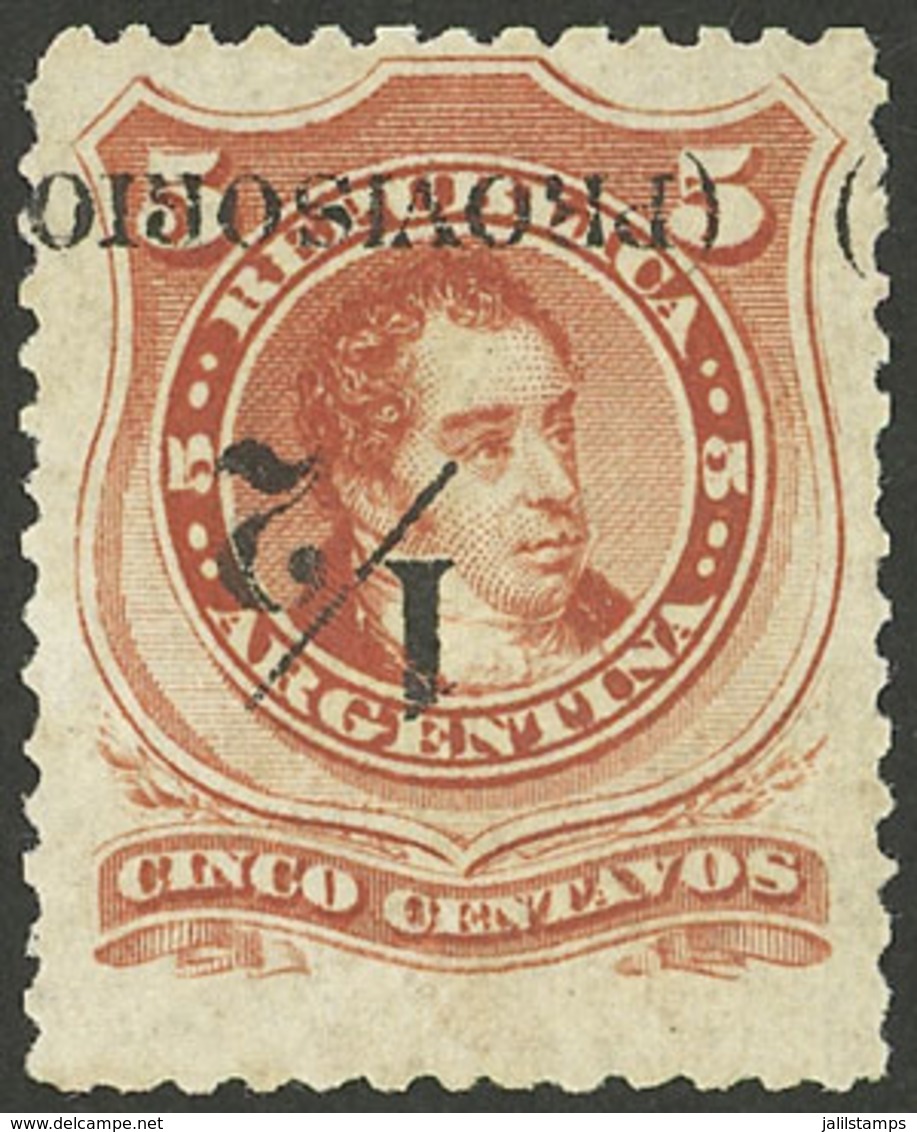 ARGENTINA: GJ.60e, Large P, With INVERTED OVERPRINT Variety, Mint Without Gum, Excellent Quality! - Briefe U. Dokumente